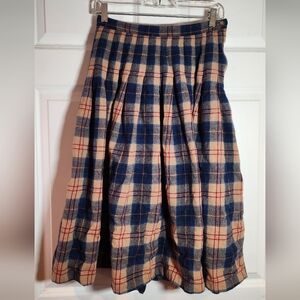 Pendleton Vintage Authentic Cailean Tartan Plaid Virgin Wool Blue Tan Midi Skirt